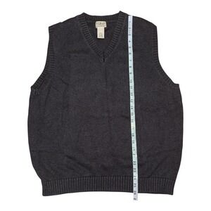 LLBean Mens V Neck Sweater Vest Dark Gray Knit Sleeveless Pullover Size Large